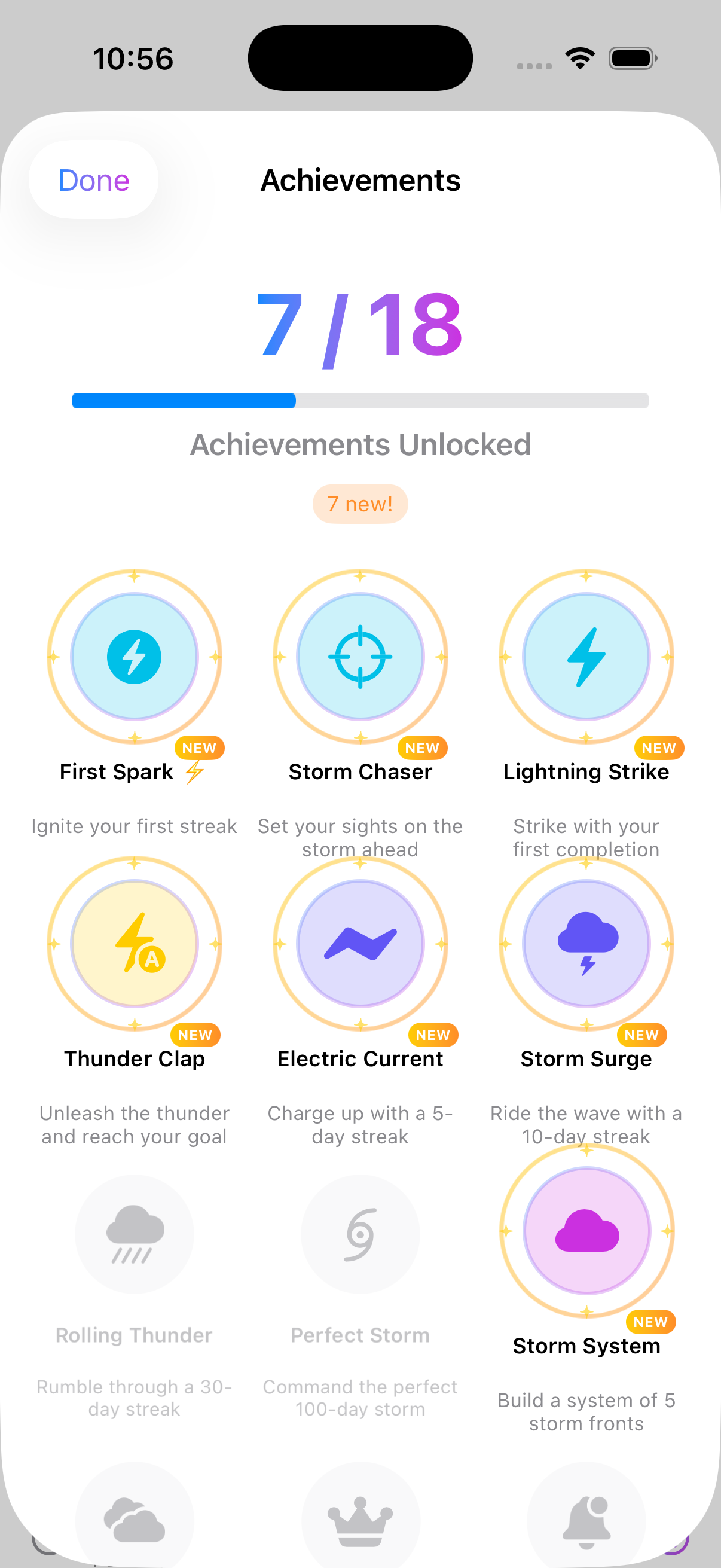Achievements view
